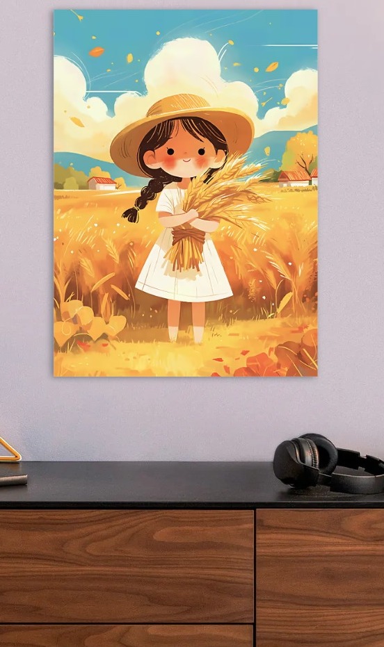 Girl in a Wheat Field — metal poster wall art by Lineer